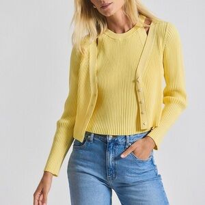 New 10 Crosby Derek Lam Buttercup Yellow Cardigan Sweater Lonnie Knit Layered